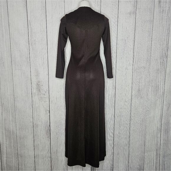 VTG 70s Chocolate Brown Duster with Beaded Sunburst Detailing, Tie Closure, sz 8 - Picture 8 of 9